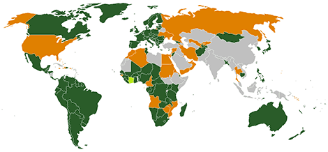 World Map Showing Rome Statute Ratification Status, courtesy of Wikimedia.