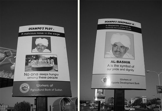 Billboards in Sudan attacking the ICC and Luis Moreno-Ocampo, its former chief prosecutor.